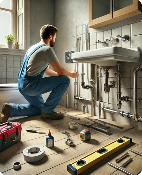 Restroom plumbing and sanitation installation